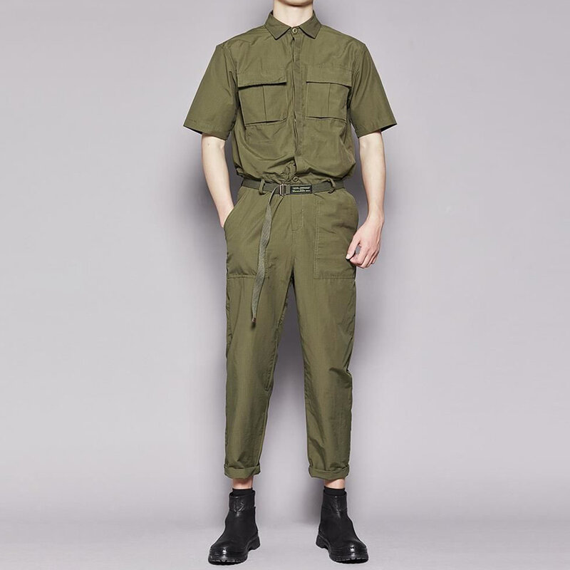 Men's Work Jumpsuits 2023 Autumn New American British Fashion Men's Trend Fashion Solid Color Slim All-In-One Low-End Jumpsuits