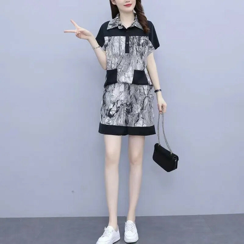 Fashion Set Korean For 2PCS Ladies Short Pants Two-Piece Women's 2024 Summer New Casual Sportswear Suit Female Outfit Top