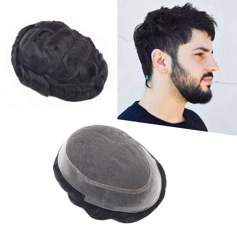 AW koronki i PU baza peruka dla mężczyzn oddychająca mężczyzna peruka 100% ludzki włos męska kapilarne proteza wymiana Exhuast systemy