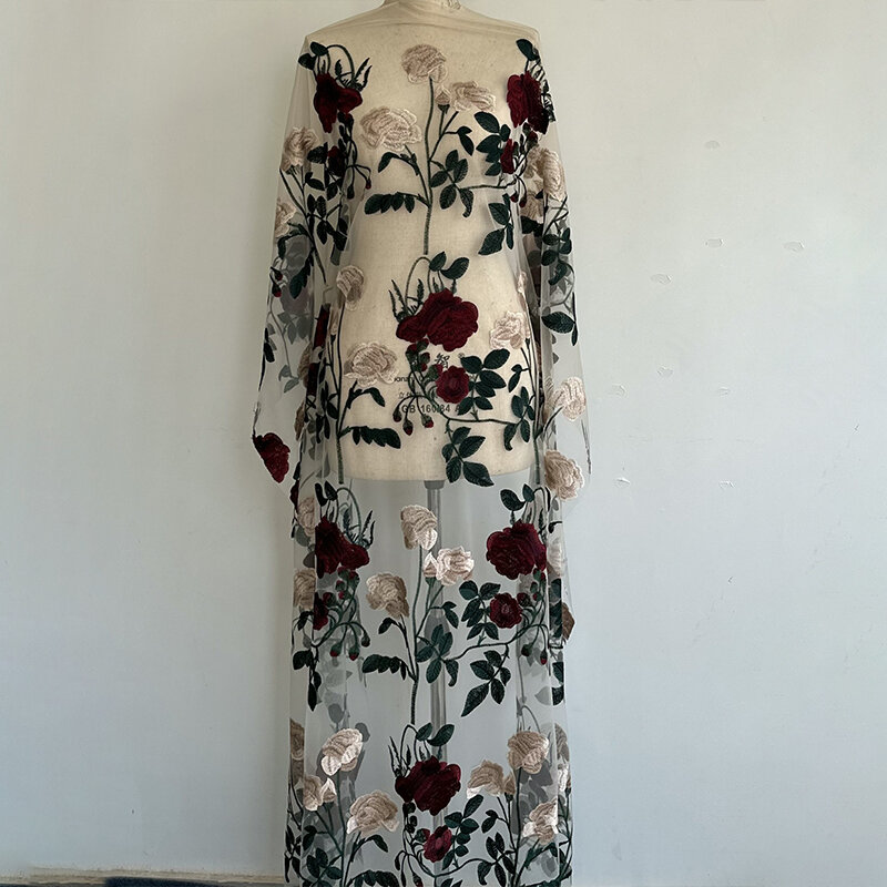 Роза, Изысканная Цветочная вышитая сетчатая ткань 1 м, свадебные платья, свадебная фата, сделай сам, швейное ремесло
