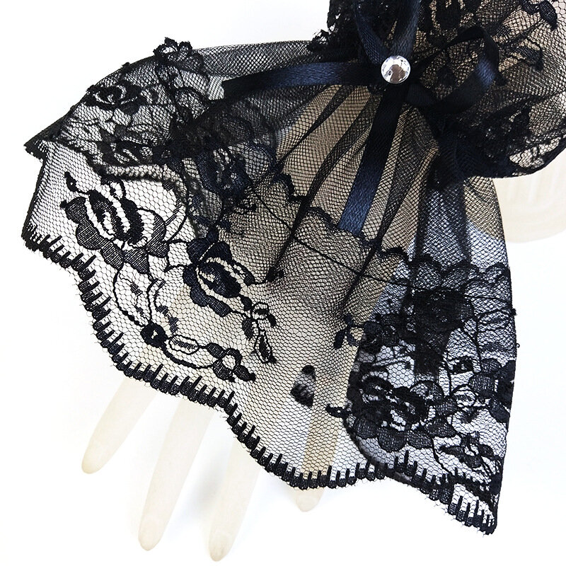 Koronkowa Retro pokrowiec na nadgarstek Sexy czarne puste rękawiczki letnie przeciwsłoneczne klasyczne krótkie ramię rękawy Lolita wesele