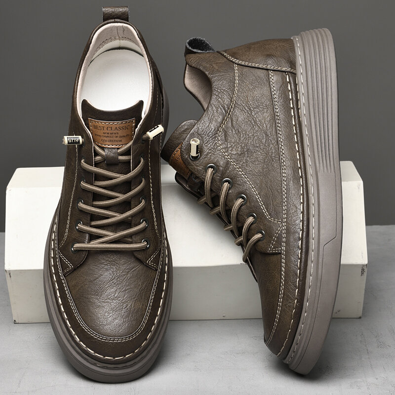 Sapatos de couro genuíno para homens, Palmilha para aumentar a altura, Elevador Sport Sneakers, 6cm