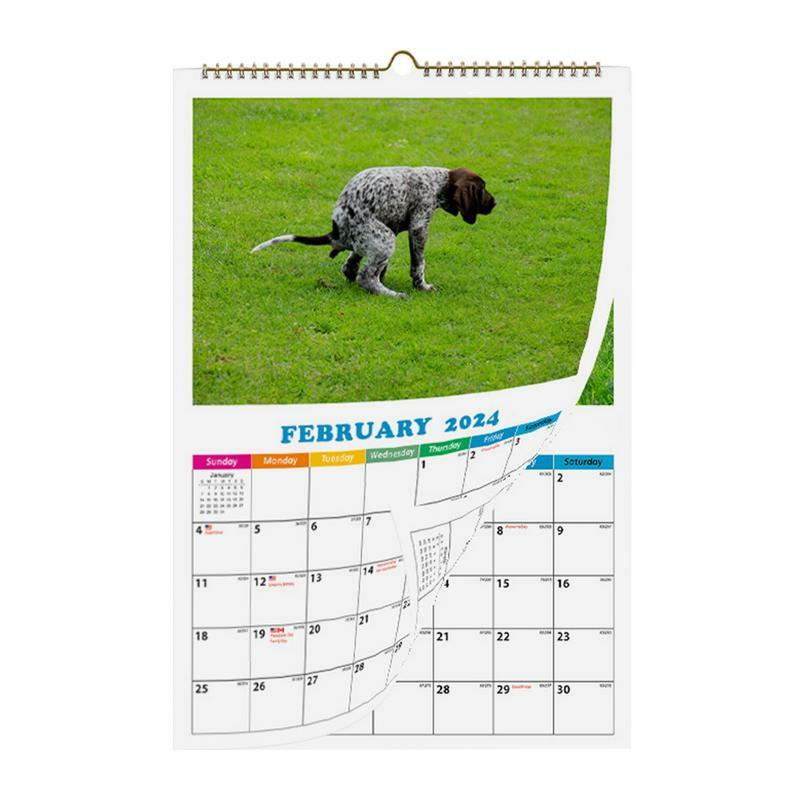 Calendario de pared de perros Pooping 2024, calendario divertido de perros Pooping en lugares hermosos, planificador de 12 meses, regalo de Navidad, 2024