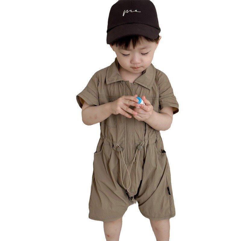 2024 Summer New Baby Boy Short Sleeve Lapel Romper Cotton Infant Girl Solid Casual Jumpsuit Newborn Toddler Loose Clothes 0-24M