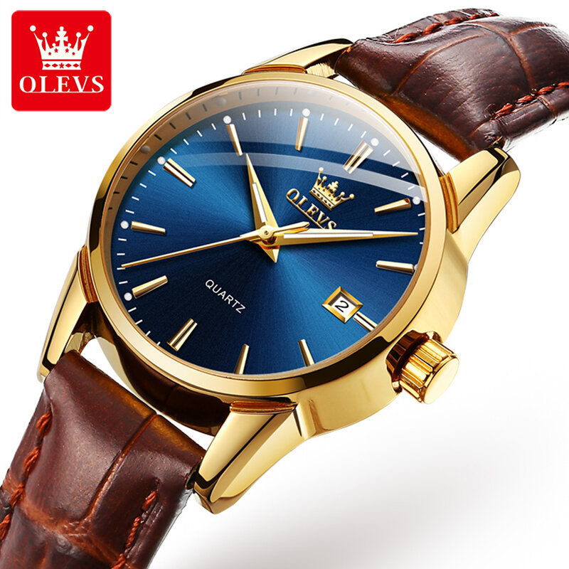 OLEVS-Relógio de quartzo impermeável feminino, ponteiros luminosos, calendário, azul, marca de topo, luxo, moda