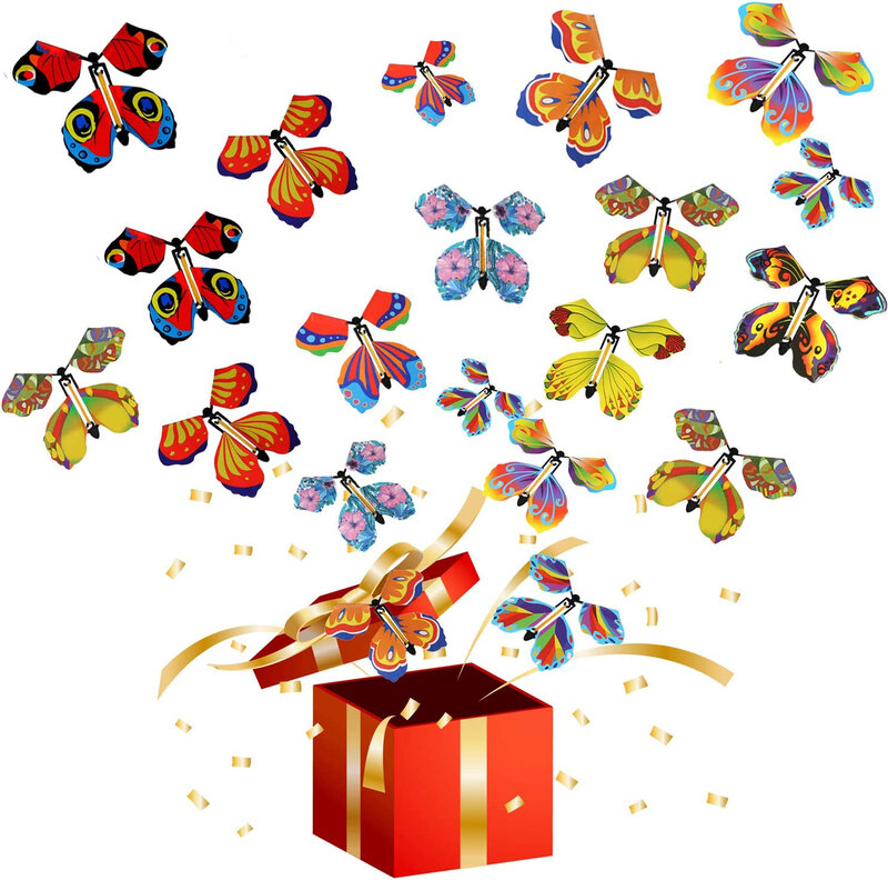 Papillon volant électrique nickel é, jouet magique, bande de caoutchouc à enroulement, signet de document, cadeau de décoration