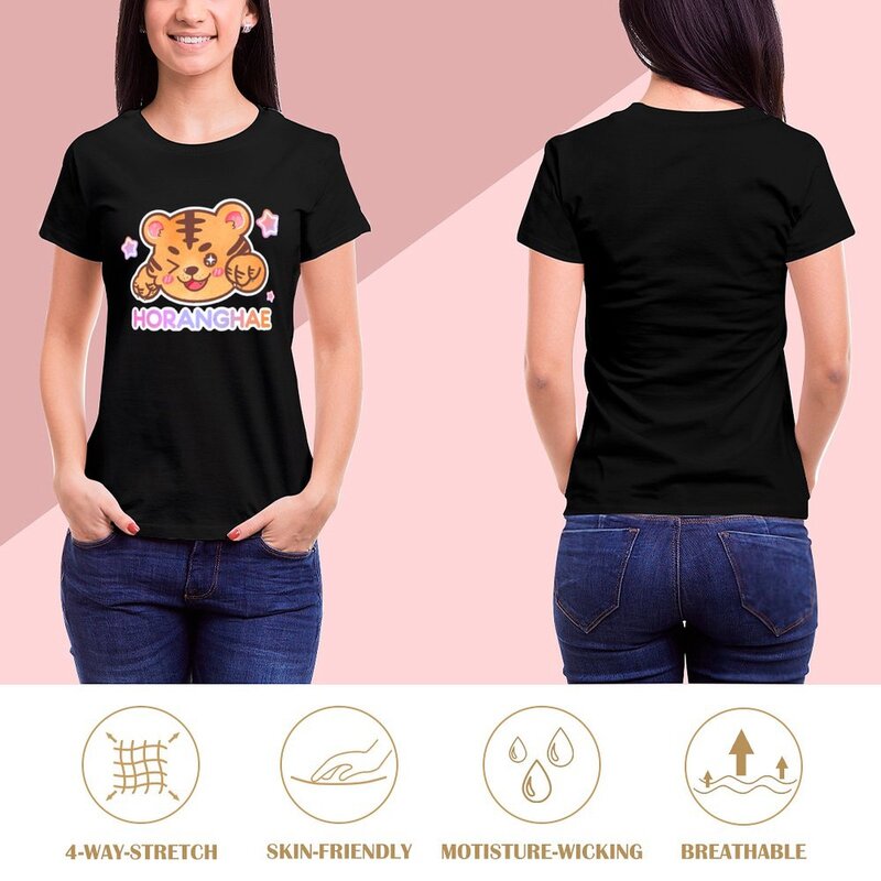 HORANGHAE-Camiseta Gráfica Feminina de Manga Curta, Camiseta Feminina