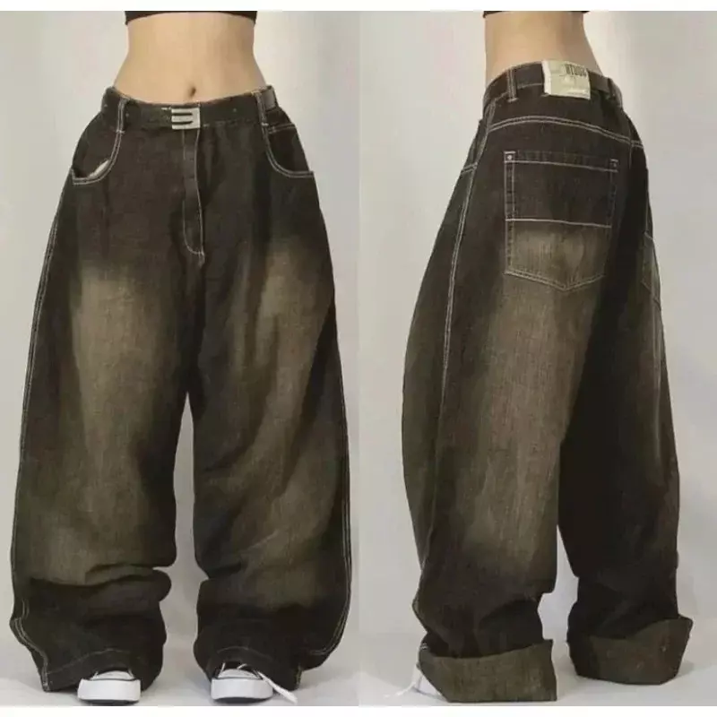 American Fashion Trend Multi Pocket Jeans donna Y2K New Street Hip Hop Casual pantaloni larghi dritti a gamba larga coppia pantaloni Joker
