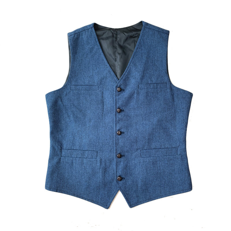 Veste en jean bleu imbibé pour homme, gilet en jean, coupe couvertes, laine mélangée, simple boutonnage, affaires formelles décontractées