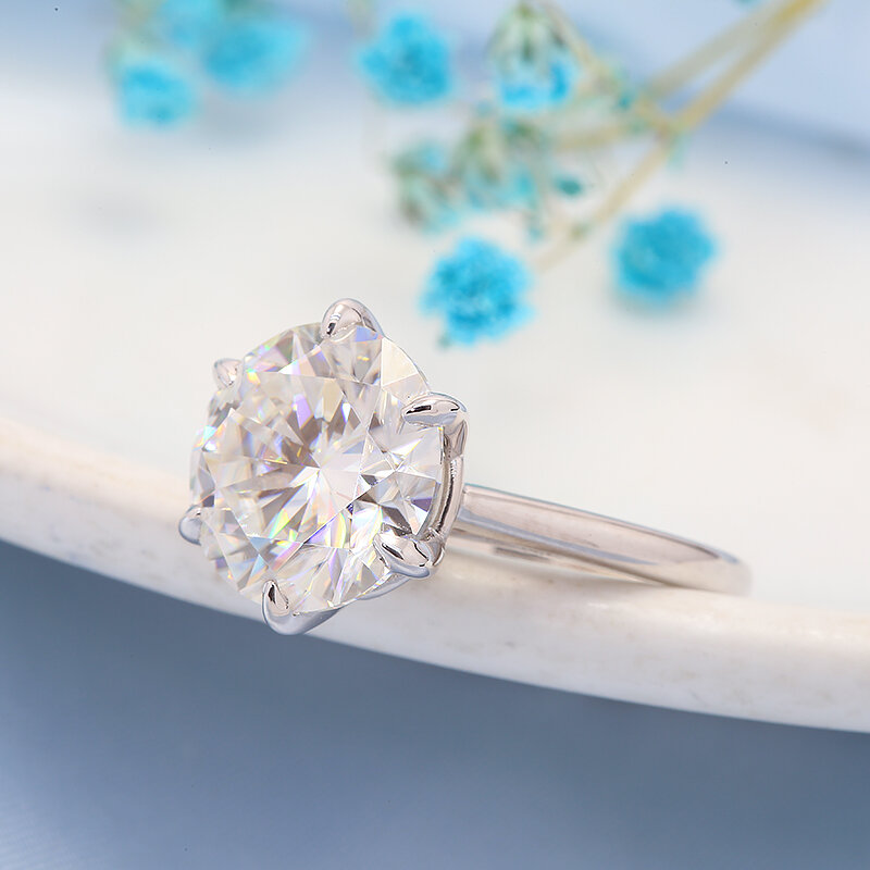 Anel de diamante IGI D-Lab para mulheres, anel com corte redondo para o dia dos namorados, presente de noivado, ouro branco 14k, diamante, CVD HPHT, 5CTCor sólida