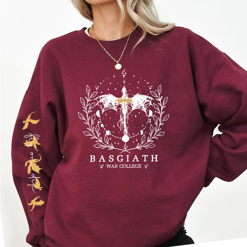 Fourth Wing Sweatshirt wanita Pullover Basgiath War College kaus oblong pengendara naga Streetwear Hoodie pembaca fantasi
