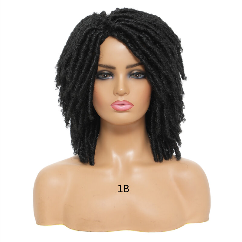 Synthetic Hair 1b 350 Mixed Color Short Hair Soft Dreadlocks Lace Front Wigs for Black Woman