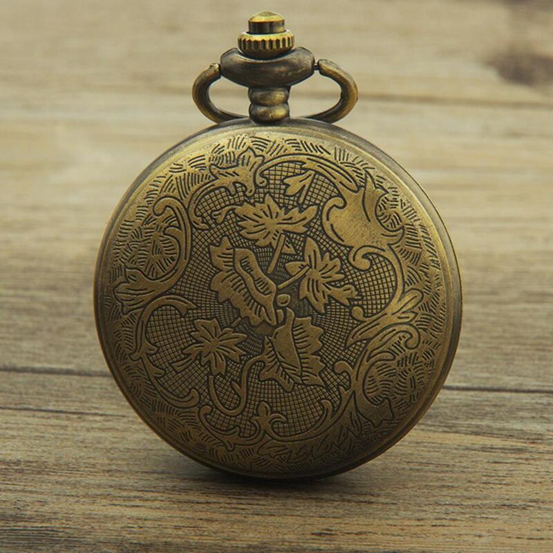 Hollow Round Dial Quartz Pocket Watch Unisex Vintage Double Display with Chain Watch Gifts Clock Jewelry Gift