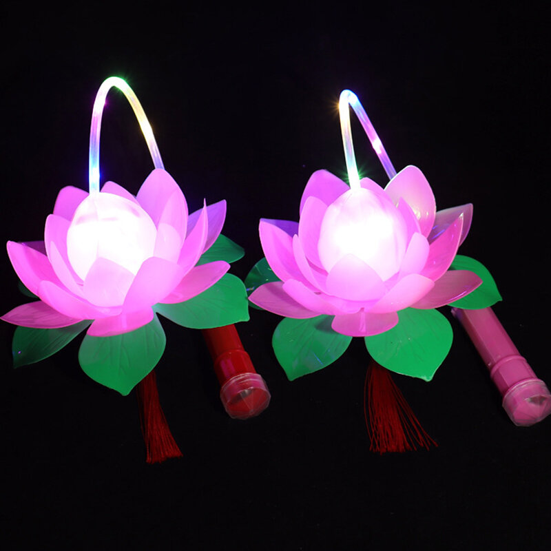Handle Colorful Flashing Crystal projection lotus lantern LED Luminous Lantern toy Kids Birthday Party Supplies New Year Gift