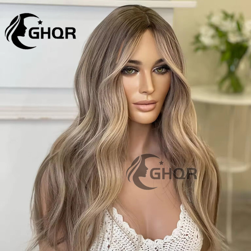 Ash Blonde Highlight Human Hair Lace Front Wig Transparent Pre Placked Lace Frontal Human Hair Wigs Full Lace Brazilian Hair