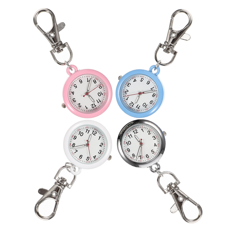 4 Pcs Shine Luminous Nurse Watch Women's Key Holder for Belt Glass Keychain Watches