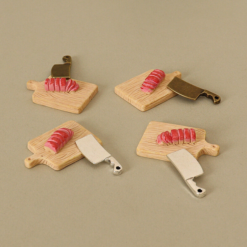 Dollhouse Miniature Kitchen Knife Set, Cortar Tábua de Carne, Decoração, Dolls House, Home Acessórios, 1/12