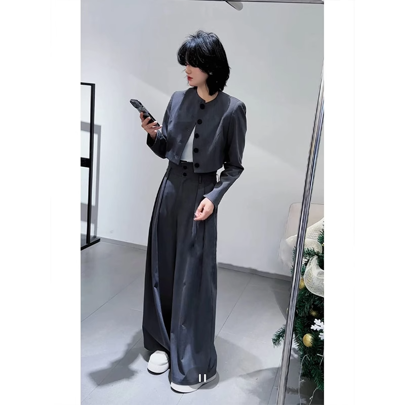 Весенний элегантный черный комплект из двух предметов Insozkdg, женский модный пиджак с длинным рукавом + широкие брюки с высокой талией, женские комплекты, уличная одежда