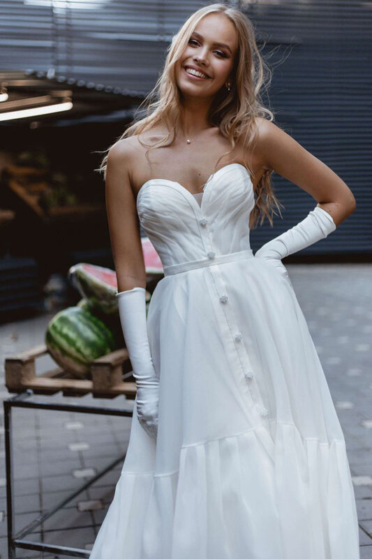 Женское свадебное платье без бретелек Lsyx, ТРАПЕЦИЕВИДНОЕ платье из органзы с оборками, садовое платье невесты, без рукавов, с открытой спиной, на пуговицах, свадебное платье