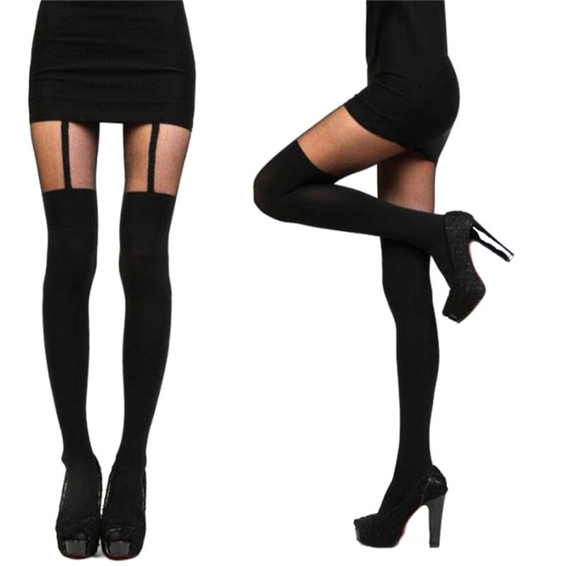Meias pretas sexy para mulheres, cinto de liga falso, suspensor, meias sobre o joelho, presentes, venda por atacado, quente