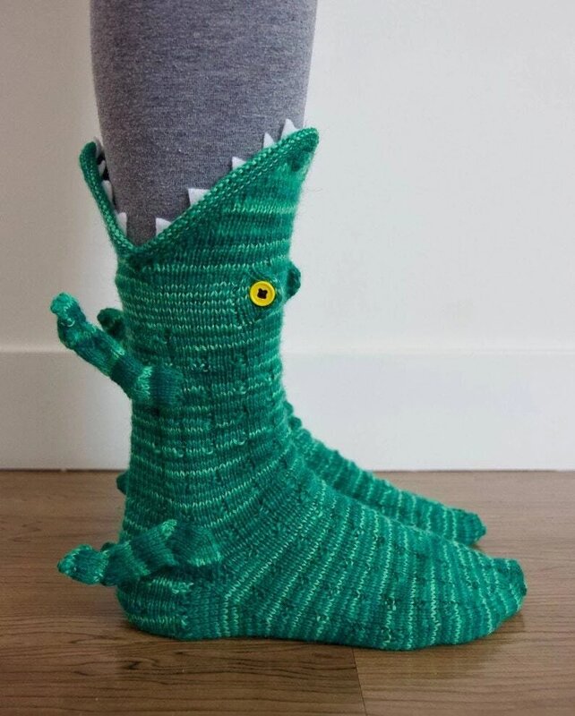 Рождественский подарок, вязаные носки из крокодиловой кожи с изображением акулы, рыбы, Хамелеона, зимние теплые носки для пола для мужчин и женщин