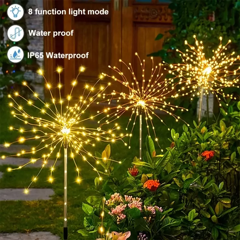 Creative Fireworks Shaped Solar Lights Outdoor Decoration Garden Courtyard Party Christmas Lawn Mounted Light String Mushroom