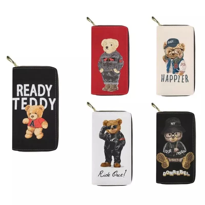 Mode wilde Mini Bär Serie drucken Leder Geldbörsen für Frauen Leder weibliche Kreditkarten halter Reiß verschluss Clutch Handtasche Geldbörse