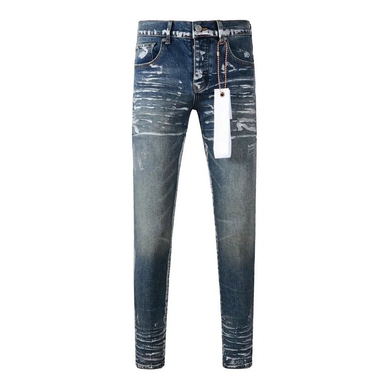 ROCA ungu kualitas terbaik jeans merek dengan biru gelap terang dan cat perak tertekan mode perbaikan rendah Denim kurus celana