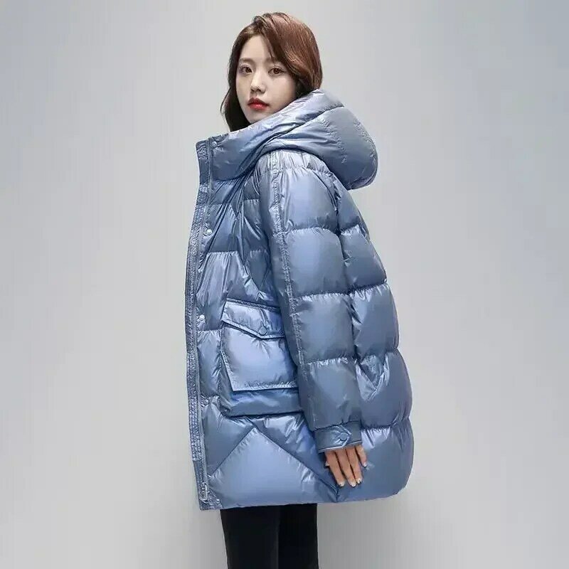 Jaket Parka wanita, atasan mantel panjang berkerudung katun tebal musim dingin 2023