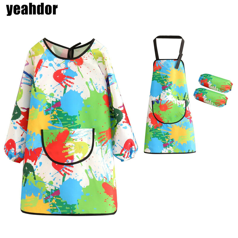 Kids Colorful Print Painting Apron Waterproof Mess-proof Cover Up Clothes Art Smock for Cooking Baking Eating DIY Ceramic