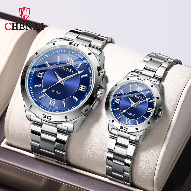 Часы наручные CHENXI для мужчин и женщин, кварцевые модные повседневные деловые, серебристые, для пар