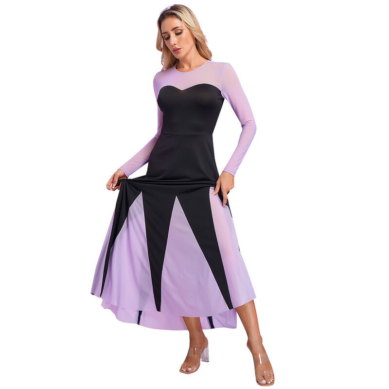 المرأة هالوين دور اللعب الزي ، فستان ماكسي أنيقة ، كتلة اللون ، خليط ، كم طويل ، فستان ألف خط مع قلادة الحلزون ، قلادة