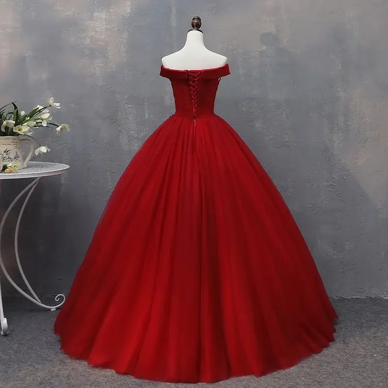 Sexy Burgundy Ball Gown Quinceanera Dress Tulle 3D Flower Vestido De 15 Anos Baile Sweet 16 Dress Formsal Princess Party Gowns