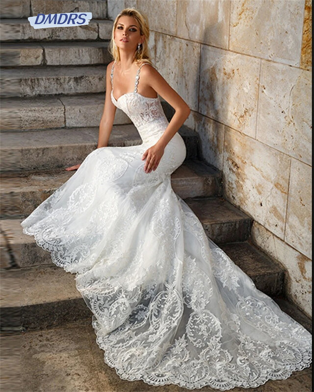 Seksowna suknia ślubna z paskiem Spaghetti 2024 romantyczna suknia ślubna bez rękawów romantyczna suknie do ziemi typu A Vestidos De Novia