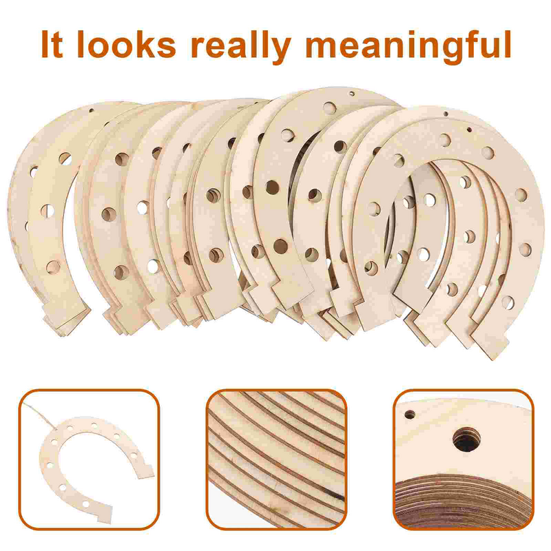24pcs Horseshoe For Diy Craft DIY Wooden Cutouts Unfinished Horseshoe Shaped Slices Baby Cowgirl Outfits