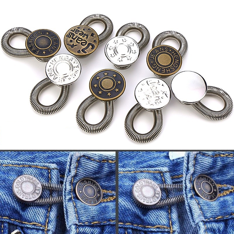 6 szt. Jeansowe przedłużenie talii regulowane rozciągliwe sprężyna przycisku spodnie ogólne metalowe guziki akcesoria