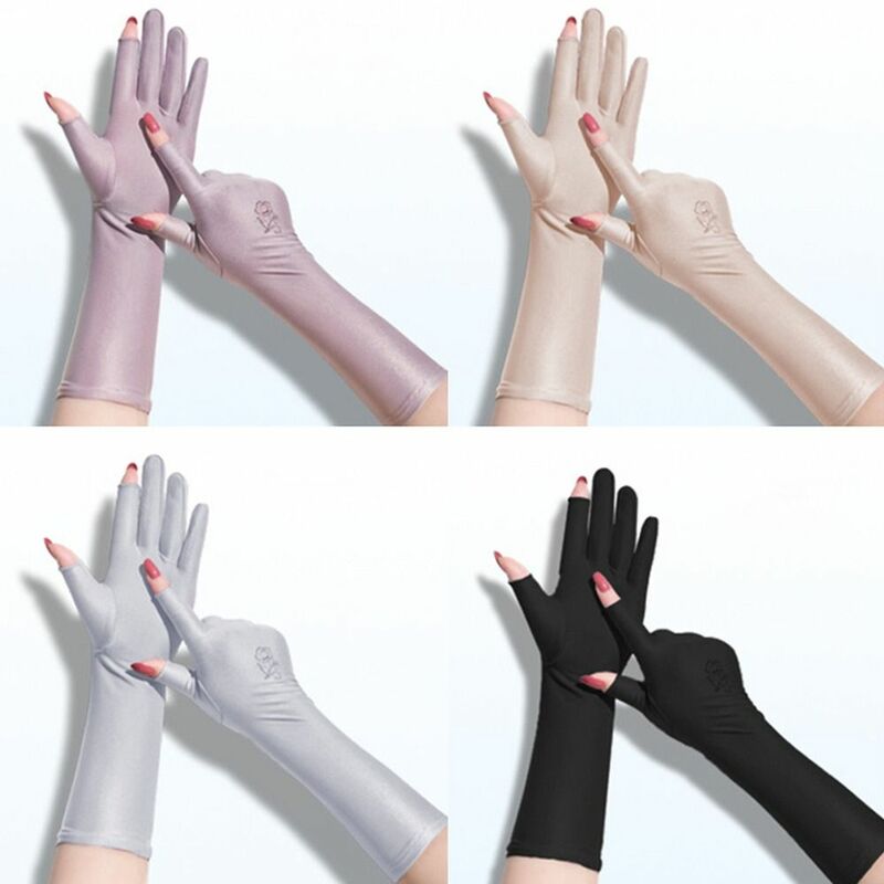 Summer Spring Mid-long Thin Sunscreen Gloves Anti UV Etiquette Gloves Driving Gloves