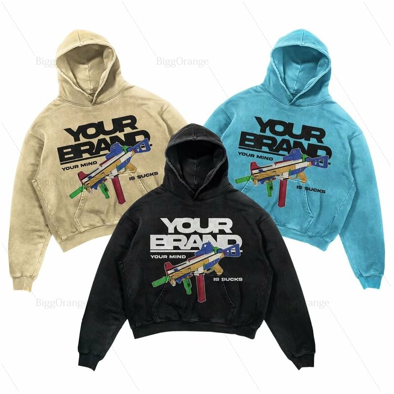 Retro Y2K Pistole Brief Druck Design Hoodies Männer Streetwear Beliebte Design Casual Sweatshirts Paare Harajuku Goth Männer Kleidung