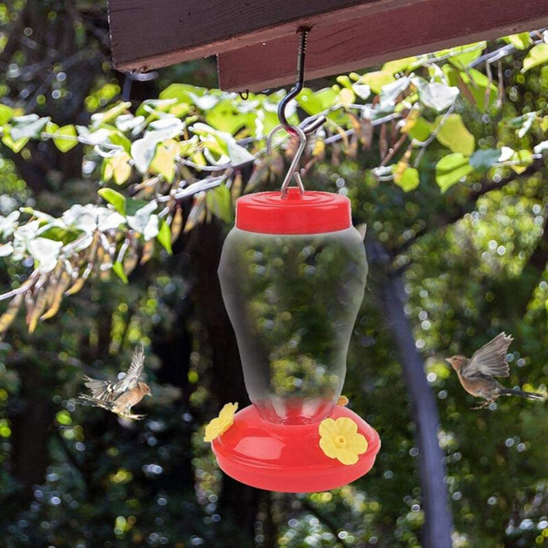 Outdoor Plastic Flower Bird Feeder with Iron Hook Plastic Bird Water Drinker Bottle Hanging Hummingbird Feeder Garden