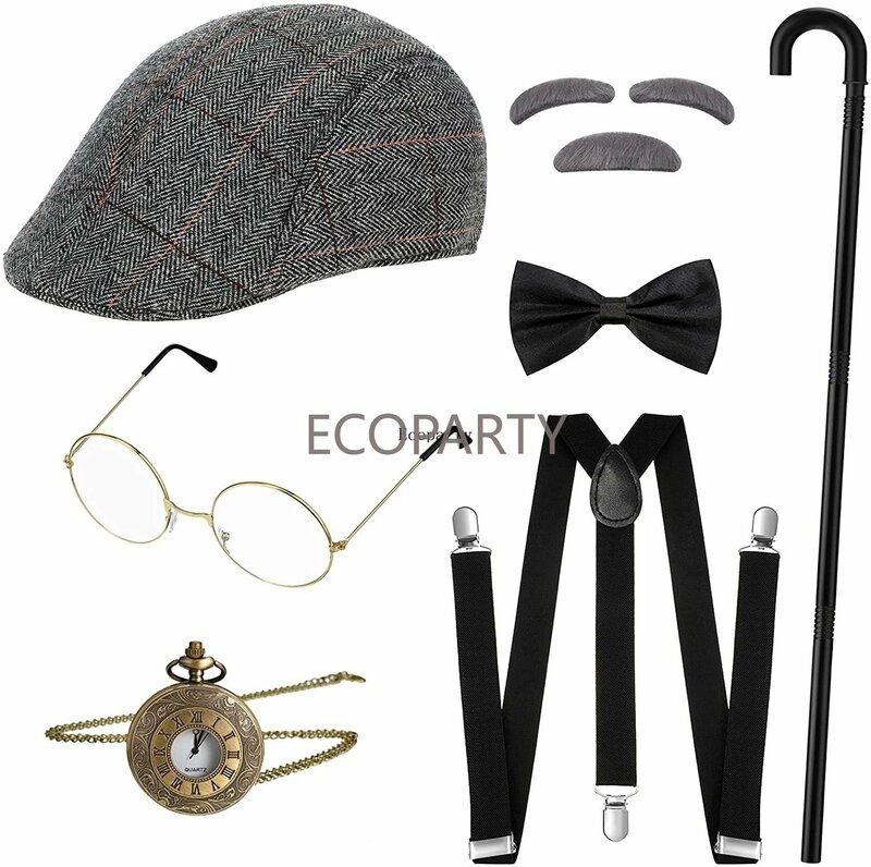 Drop ship 1920s Old Man Costume Grandpa Accessories 1920s Gatsby Gangster Man Costume Grandpa Accessories Set cosplay ecoparty