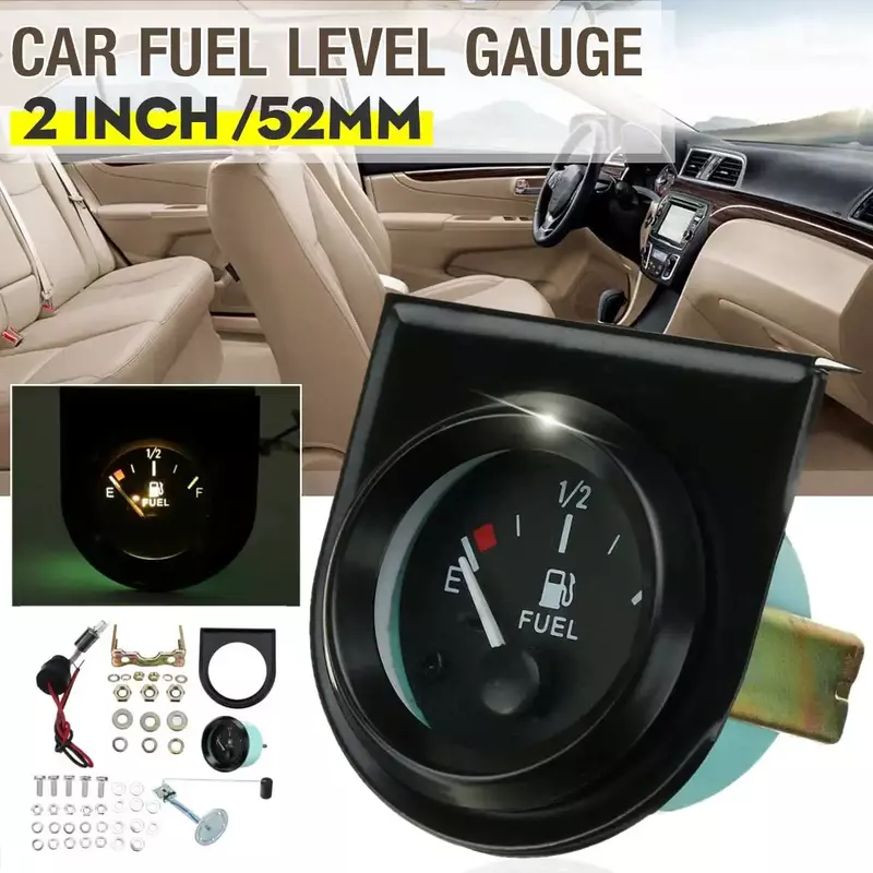 52mm 2inch Car Motorcycle Water Temp Gauge Pointer Celsius / Fahrenheit / Fuel Level Gauge White Light Modified Car Accessories