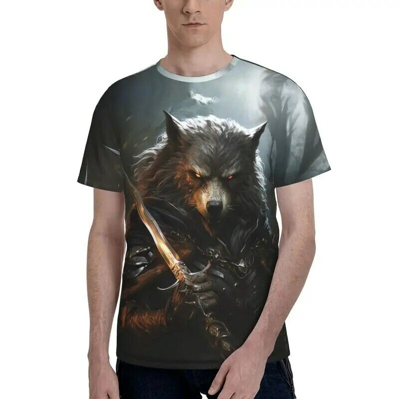 Y2K Men's Summer Cool and Breathable Fashion Street Short Sleeved T-shirt 3D Werewolf Pattern Printed Large Loose Top