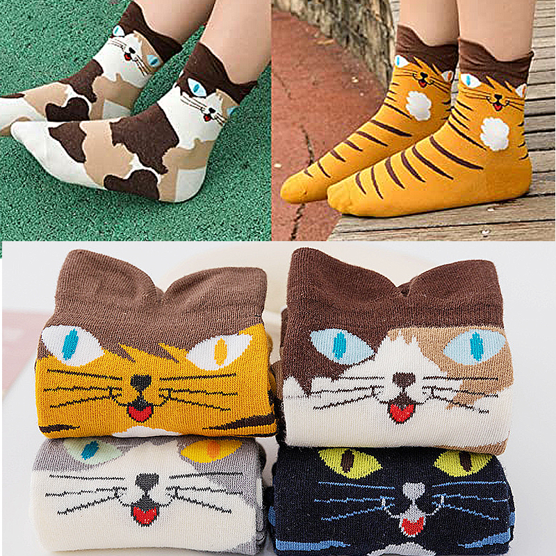 Harajuku kot kreskówkowy skarpetki damskie bawełniane skarpetki wyroby pończosznicze wiosna lato 3D Kitten Funny Sox moda pończochy odzież akcesoria