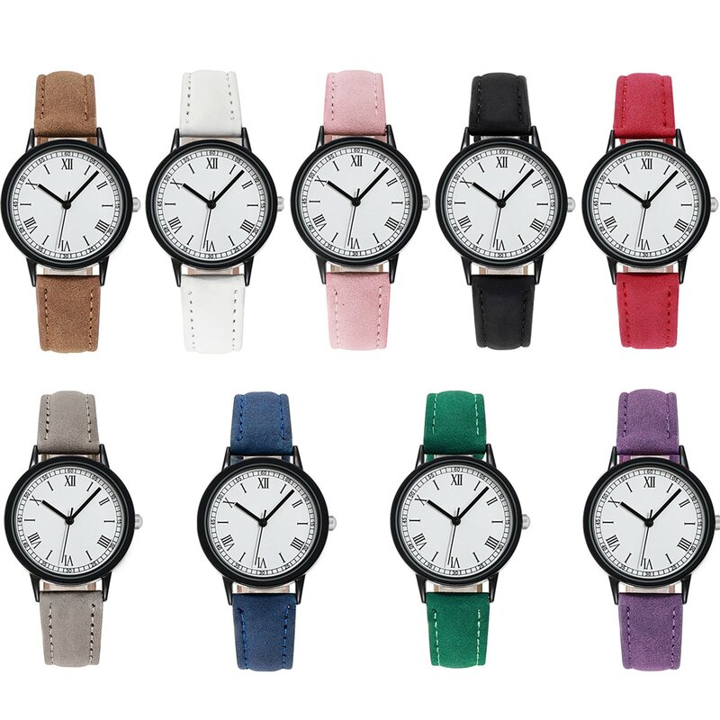 女性用クォーツ時計デジタル時計、フロストレザーストラップ、女性と女の子用時計