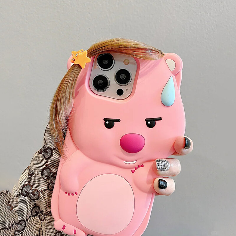 Bangs Loopy Iphone Case Kawaii Disney Cute Anime Creative and Quirky Phone Case with Long Hair Styling Shockproof Anti-Wear Case