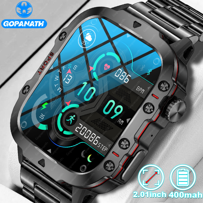 New Rugged Military Black Smart Watch Men For Android Xiaomi Ios 3ATM Waterproof Sport Fitness Ai Voice Smartwatch Outdoor 2024