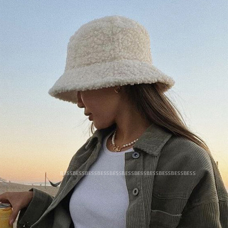 Women's Bucket Hat Plush Panama Hats for Femme Outdoor Keep Warm Autumn Winter Korean Style Fashion Ear Protection Fisherman Cap