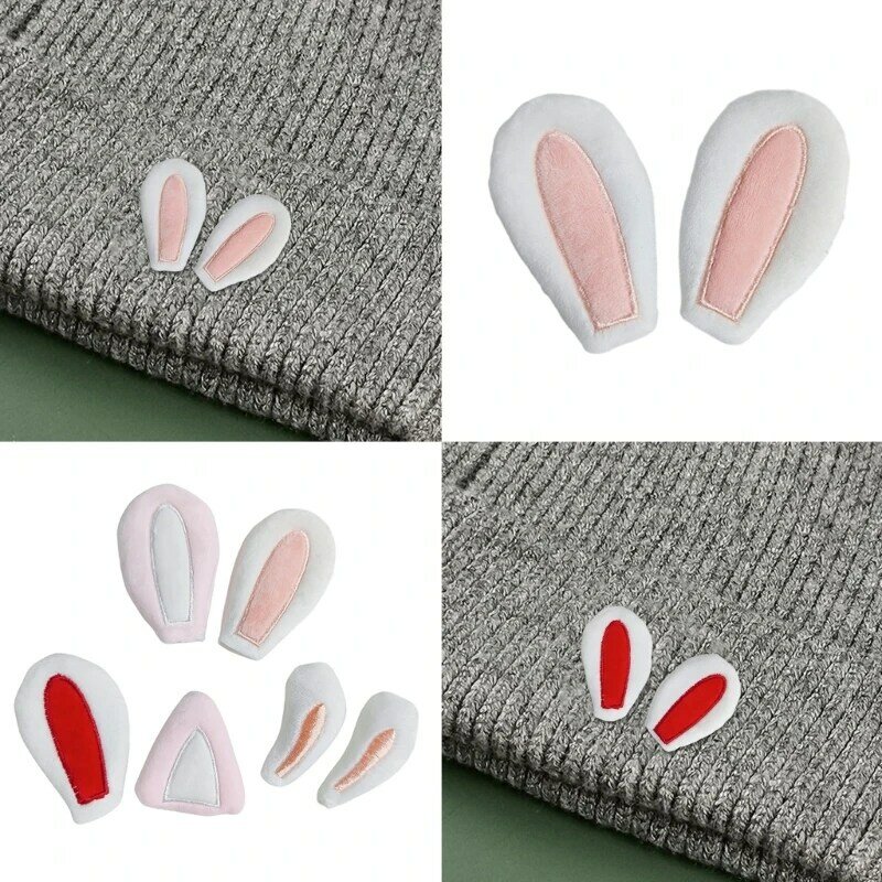 5 pares apliques en forma oreja conejo/gato DIY, Clip para llaveros, guantes, ropa, materiales costura,