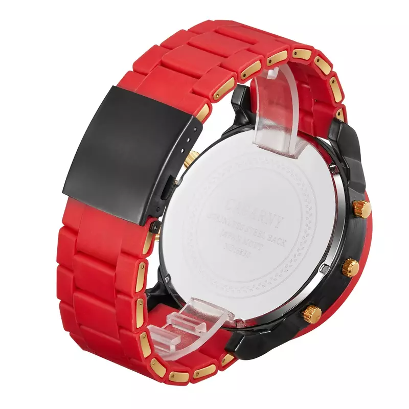 Reloj militar de cuarzo para hombre, cronógrafo Masculino de marca de lujo con doble horario, esfera grande 3D de 57mm, Color Rojo