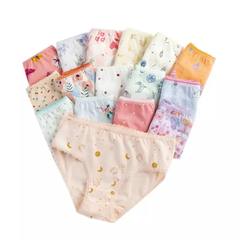 Calcinhas de algodão para meninas, roupas íntimas para crianças de 1 a 12 anos, conjunto de 12 peças